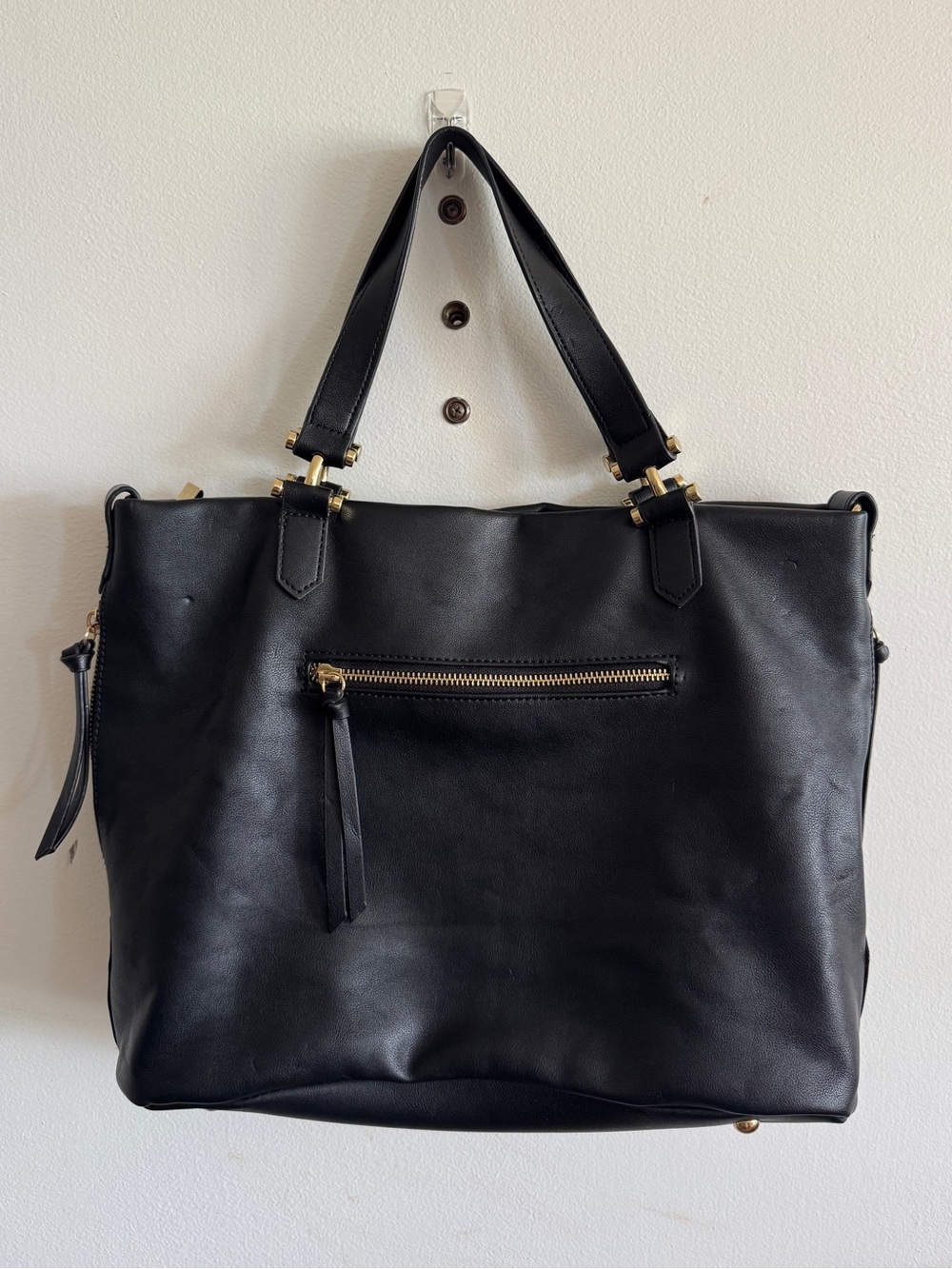 INC Black Tote Handbag with Gold Toned Hardware Minimalist Quiet Luxury Fall Bag
